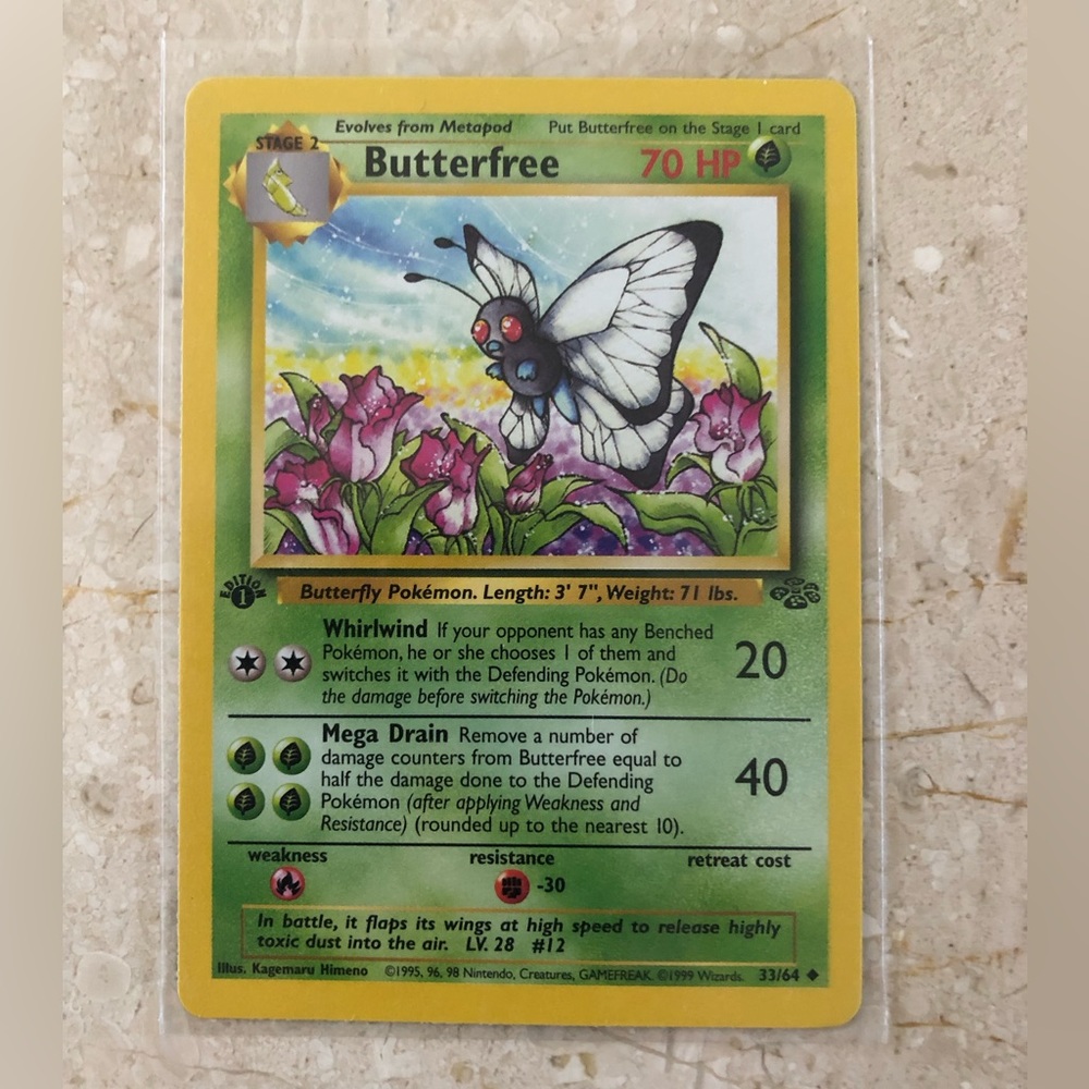 1990’s rare vintage 1st edition butterfree Pokémon card 33/64